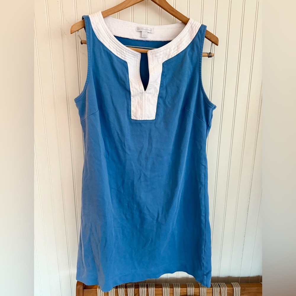 New York & Company 100% Cotton Dress Size L Blue and White